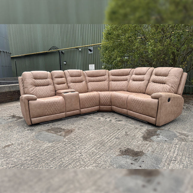 MNS Halifax Leather Electric Recliner Corner Sofa(Black,Beige)-USB Ports/LED LIGHTS/CUP HOLDERS