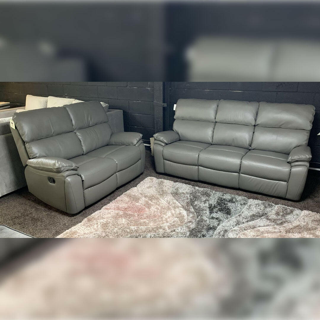 Valencia Entertainment Leather Recliner Sofa 3+2 Seater(Grey,Black)-Bluetooth Speakers/Usb ports/Wireless charging