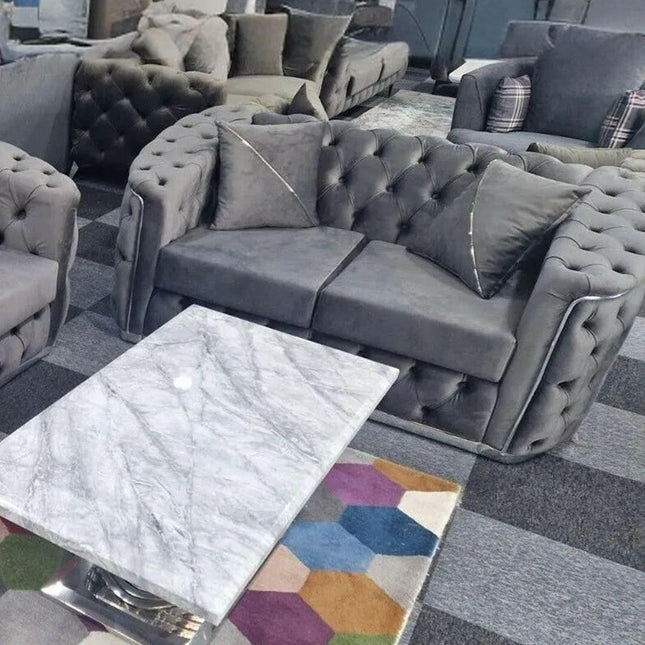 Toronto Chesterfield Sofa 3+2 Grey  & Silver - Envogue Furniture