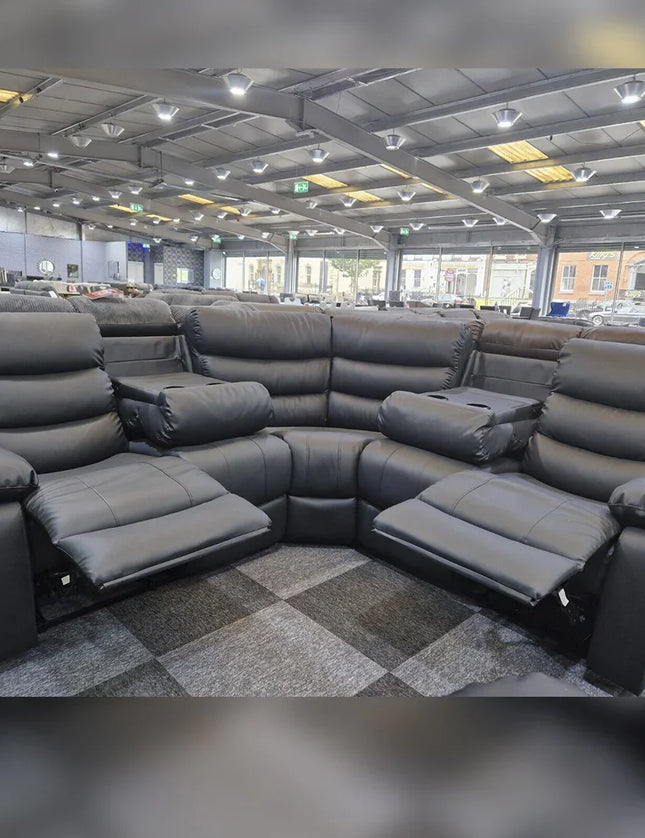 Roma Recliner Corner Sofa Grey Faux Leather