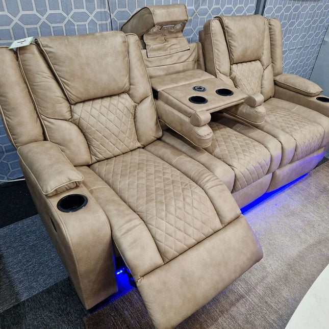 Orlando Electric Recliners 3+2 Seater Leather Sofa (Brown, Moche) /LED LIGHTS/WIRELESS CHARGER