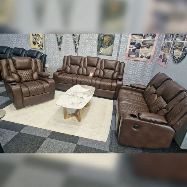 Orlando Electric Recliners 3+2 Seater Leather Sofa (Brown, Moche) /LED LIGHTS/WIRELESS CHARGER