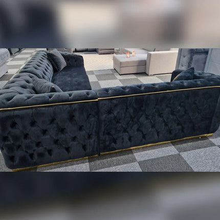 Toronto Chesterfield Corner Sofa Black & Gold - Envogue Furniture
