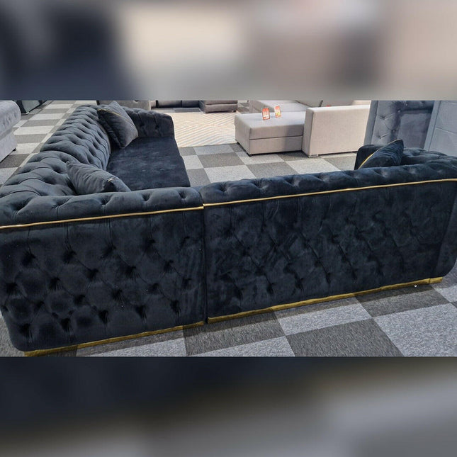 Toronto Chesterfield Corner Sofa Black & Gold - Envogue Furniture