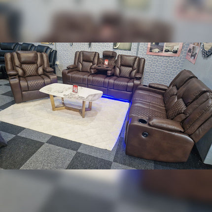 Orlando Electric Recliners 3+2 Seater Leather Sofa (Brown, Moche) /LED LIGHTS/WIRELESS CHARGER