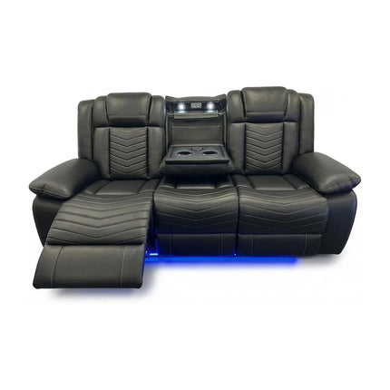 Zeus Leather Electric Recliners Sofa With Cupholders (Black/Grey/Brown) - 3+2 Seater Sofa/Bluetooth Speakers/LED Lights/USB Charging Ports/Storage