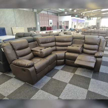 Roma Leather Recliner Corner Sofa (Black/Grey/Brown)
