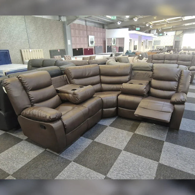 Roma Leather Recliner Corner Sofa (Black/Grey/Brown)
