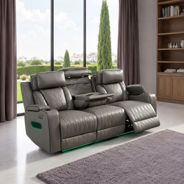 Osman Smart Leather 3+2 Seater Sofa | RGB LED, Wireless ...