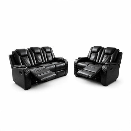 Antalya 3+2 Seater Leather Recliner Sofa Set – Black, Grey & Brown | Premium Comfort & Modern Style
