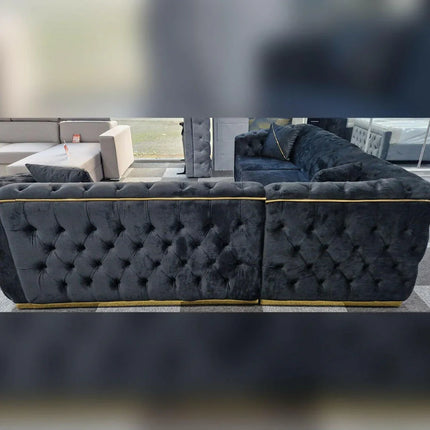 Toronto Chesterfield Corner Sofa Black & Gold - Envogue Furniture