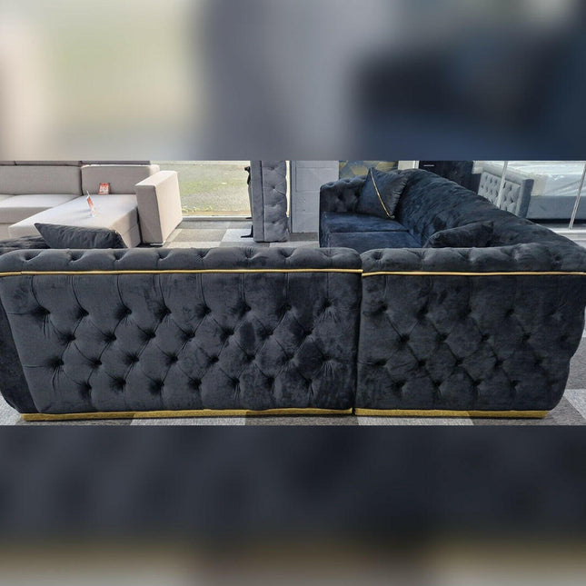 Toronto Chesterfield Corner Sofa Black & Gold - Envogue Furniture
