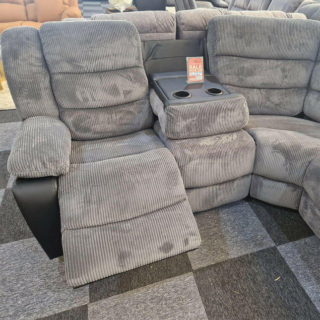 Rio Cord Fabric Recliner Corner Sofa Grey