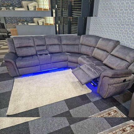 Berlin Fabric Electric Recliner Corner Sofa Grey