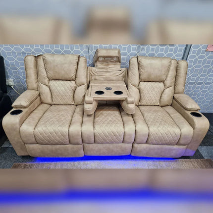 Orlando Electric Recliners 3+2 Seater Leather Sofa (Brown, Moche) /LED LIGHTS/WIRELESS CHARGER