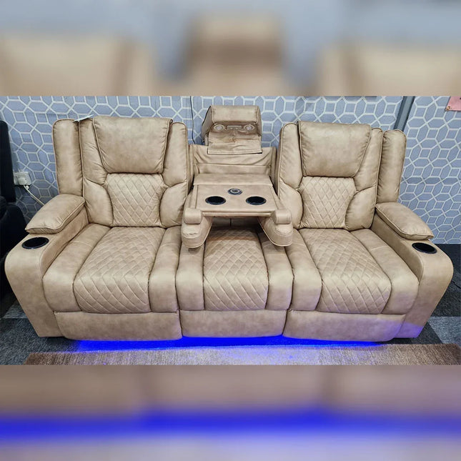Orlando Electric Recliners 3+2 Seater Leather Sofa (Brown, Moche) /LED LIGHTS/WIRELESS CHARGER