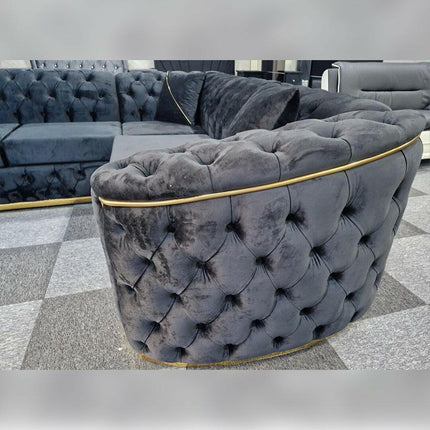 Toronto Chesterfield Corner Sofa Black & Gold - Envogue Furniture