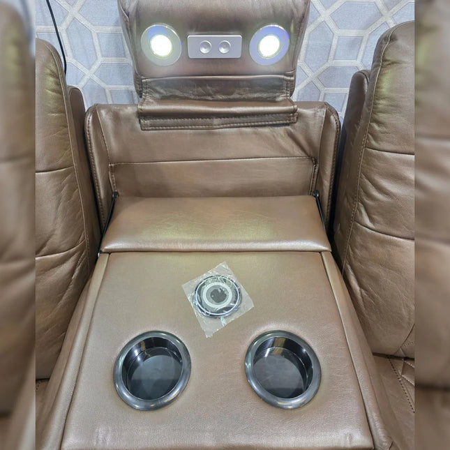 Halifax Leather Electric Recliner Sofa Set With Cupholders - 3+2 Seater Sofa - LED Lights - Wireless Charging - USB Charging Ports (Grey, Black & Brown 3+2 Seater)