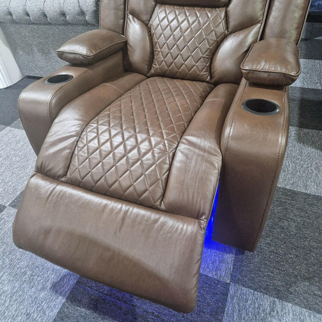 Orlando Electric Recliners Leather Arm Chair (Black, Grey,Brown) /LED LIGHTS/USB PORTS - Envogue Furniture