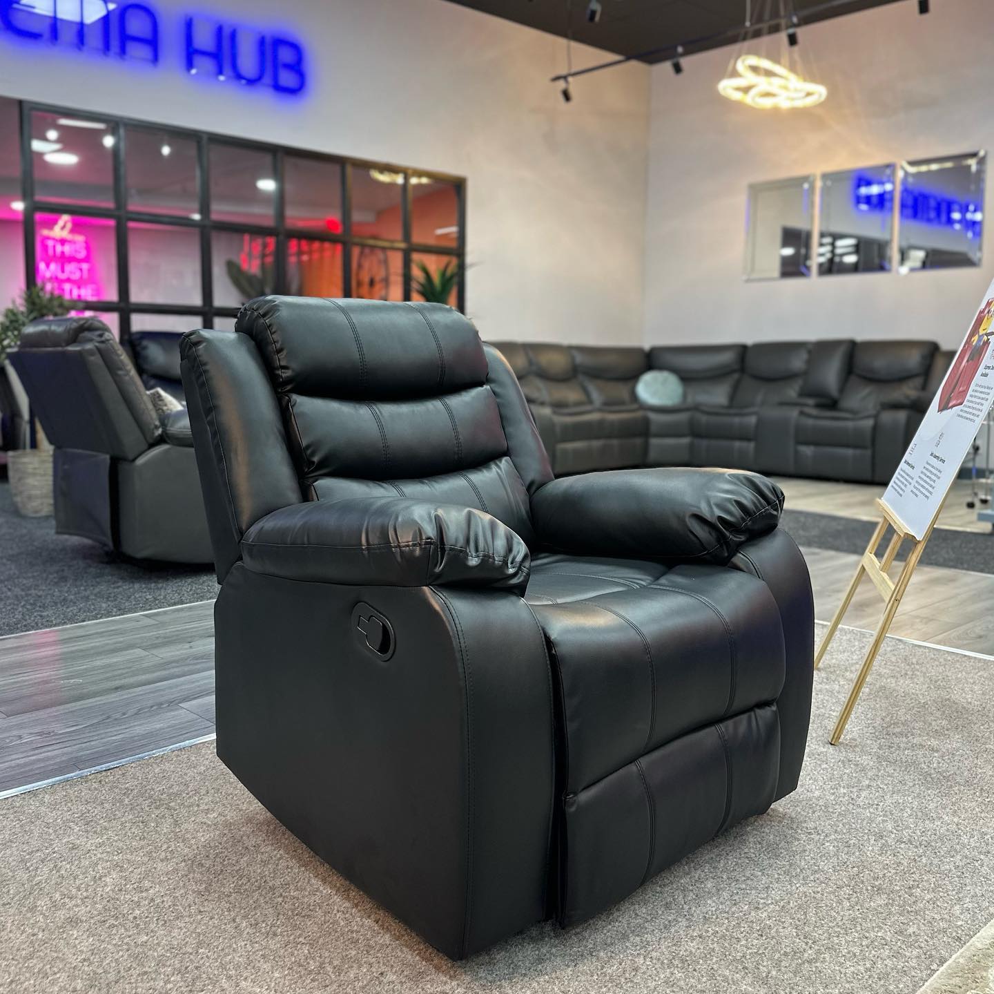 Roma Leather Recliner Sofa 3+2 Seater With Cup Holder Black/Grey
