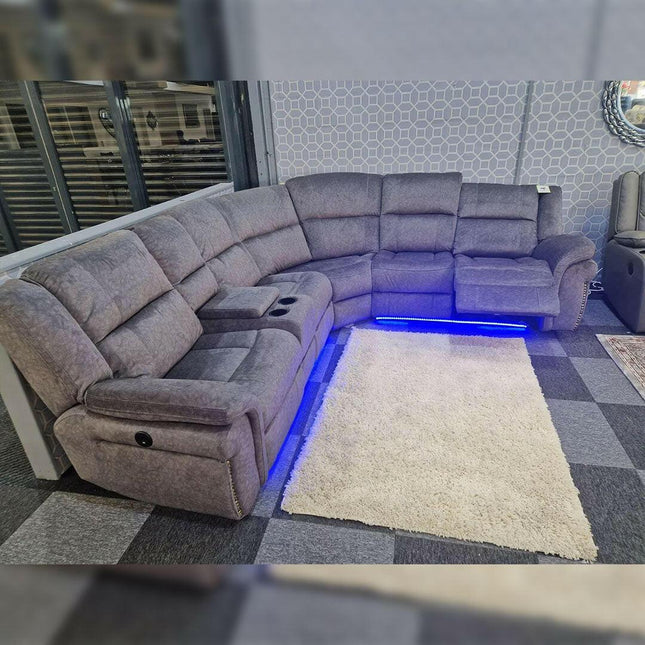 Berlin Fabric Electric Recliner Corner Sofa Grey - Envogue Furniture uk