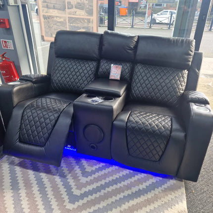 Florida 3+2 Black Electric Recliner Sofa Set. USB, Cup Holders, LED, Bluetooth - Buy Online UK