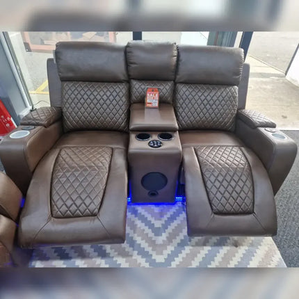 Florida 3+2 Brown Electric Recliner Sofa Set. USB, Cup Holders, LED, Bluetooth - Buy Online UK