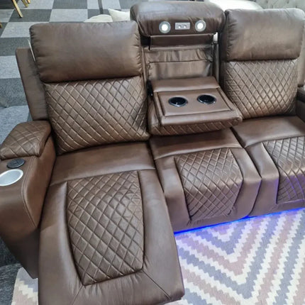 Florida 3+2 Brown Electric Recliner Sofa Set. USB, Cup Holders, LED, Bluetooth - Buy Online UK