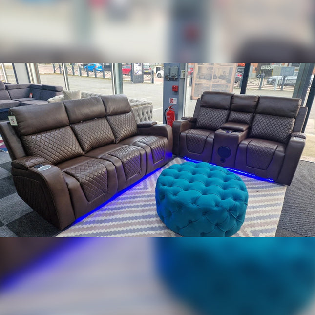 ENV Florida Electric Recliners 3+2 Seater Leather Sofa (Black, Grey, Brown) Blutooth Speakers/LED LIGHTS/WIRELESS CHARGER