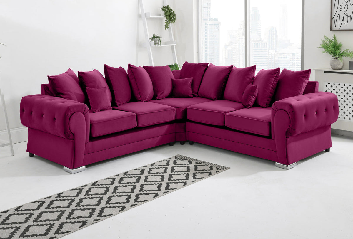 VERONA SCATTER BACK MULTI COLORS CORNER SOFA PLUSH VELVET