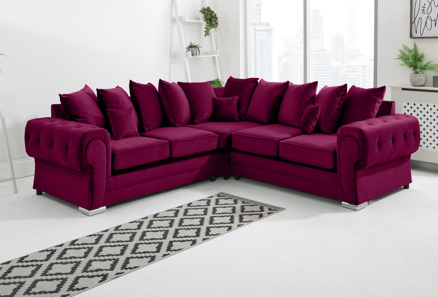 VERONA SCATTER BACK MULTI COLORS CORNER SOFA PLUSH VELVET