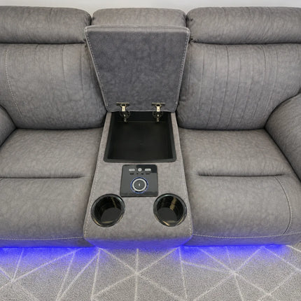 Hannah Music Microfibre Electric Recliners Corner Sofa- USB/ Blue LED Strip
