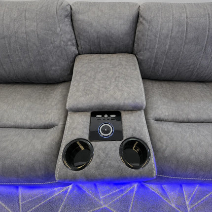 Hannah Music Microfibre Electric Recliners Corner Sofa- USB/ Blue LED Strip