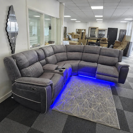 Hannah Music Microfibre Electric Recliners Corner Sofa- USB/ Blue LED Strip