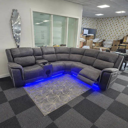 Hannah Music Microfibre Electric Recliners Corner Sofa- USB/ Blue LED Strip