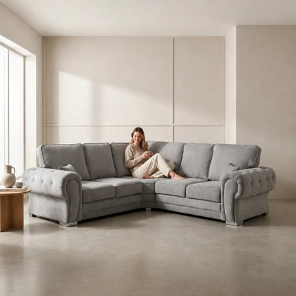 Verona High Back Grey Fabric Corner Sofa