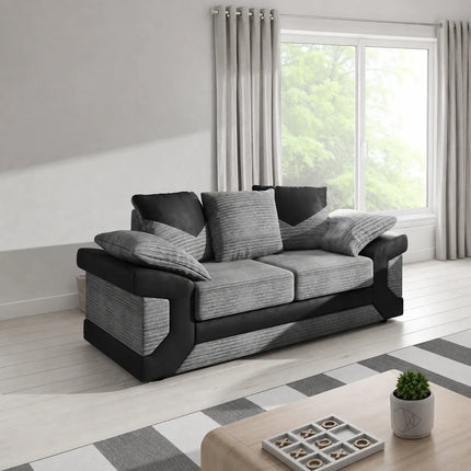 New Dino 3+2 Grey Fabric & Black Leather Sofa | Luxury Living Room Furniture