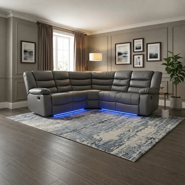 Madrid Leather Electric Recliner Sofa With Cupholders - Leather Sofa - Corner Sofa - USB Charging Ports - LED Lights