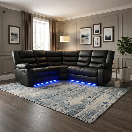 Madrid Leather Electric Recliner Sofa With Cupholders - Leather Sofa - Corner Sofa - USB Charging Ports - LED Lights