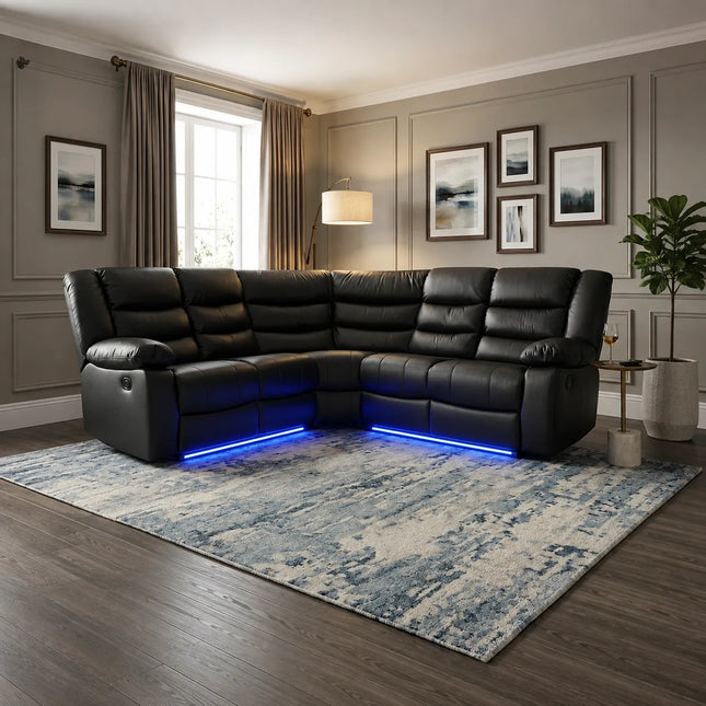 Madrid Leather Electric Recliner Sofa With Cupholders - Leather Sofa - Corner Sofa - USB Charging Ports - LED Lights