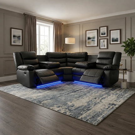 Madrid Leather Electric Recliner Sofa With Cupholders - Leather Sofa - Corner Sofa - USB Charging Ports - LED Lights
