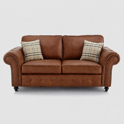 Oakland Tan Brown Large Leather Corner Sofa 3 & 2 Seater Fullback Premium Suite