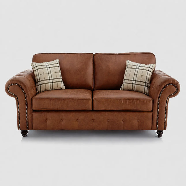 Oakland Tan Brown Large Leather Corner Sofa 3 & 2 Seater Fullback Premium Suite