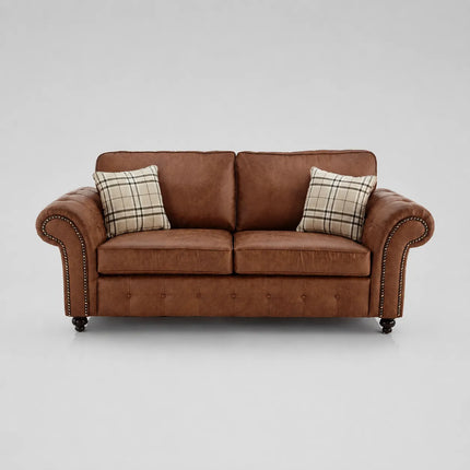 Oakland Tan Brown Large Leather Corner Sofa 3 & 2 Seater Fullback Premium Suite