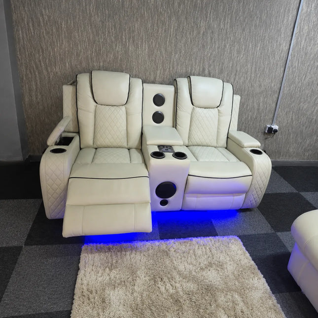 Emily 3 + 2 Music Cream Electric Recliner Sofa Set , USB -C , LED , B/Tooth