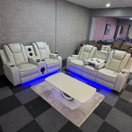 Emily 3 + 2 Music Cream Electric Recliner Sofa Set , USB -C , LED , B/Tooth