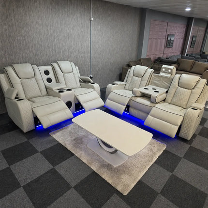 Emily 3 + 2 Music Cream Electric Recliner Sofa Set , USB -C , LED , B/Tooth