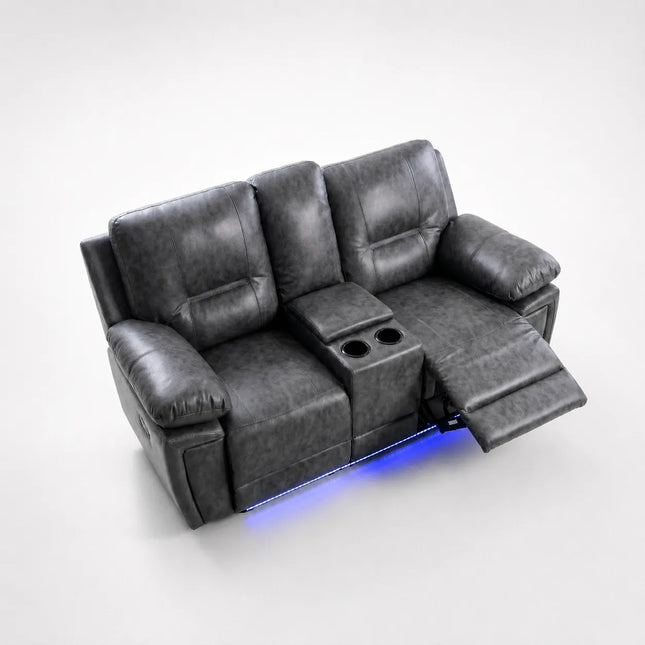 Sara Leather Electric Recliner Sofa With Cupholders - Leather Corner Sofa - 3+2 Seater - USB Charging Ports - LED Lights - Grey (3+2 Seater)