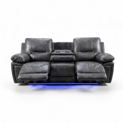 Sara Leather Electric Recliner Sofa With Cupholders - Leather Corner Sofa - 3+2 Seater - USB Charging Ports - LED Lights - Grey (3+2 Seater)