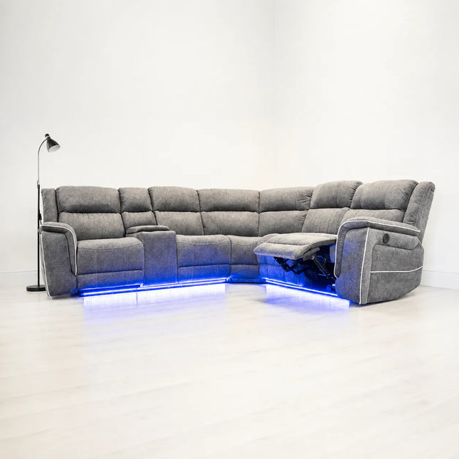 Hanna Electric Recliner Corner Sofa Grey Micro Fabric
